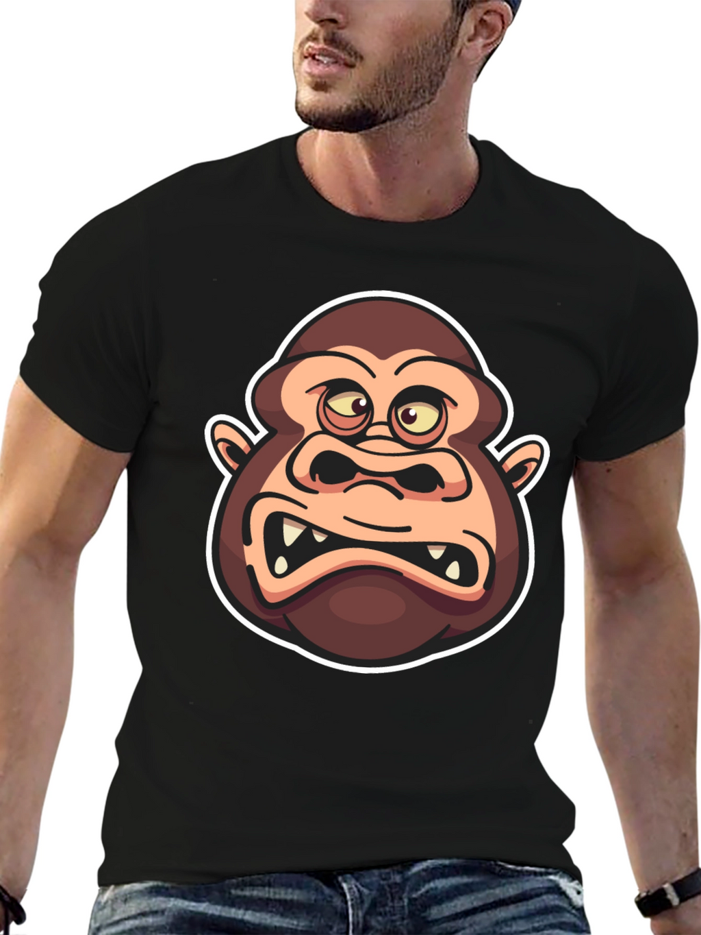 Cartoon Gorilla Graphic Black T-Shirt