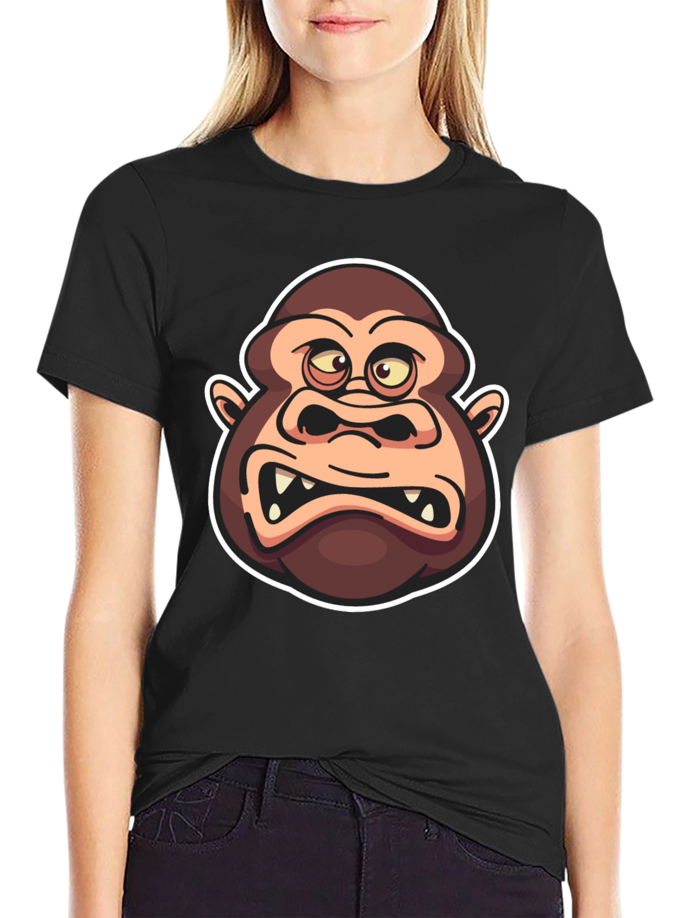 Cartoon Gorilla Graphic Black T-Shirt