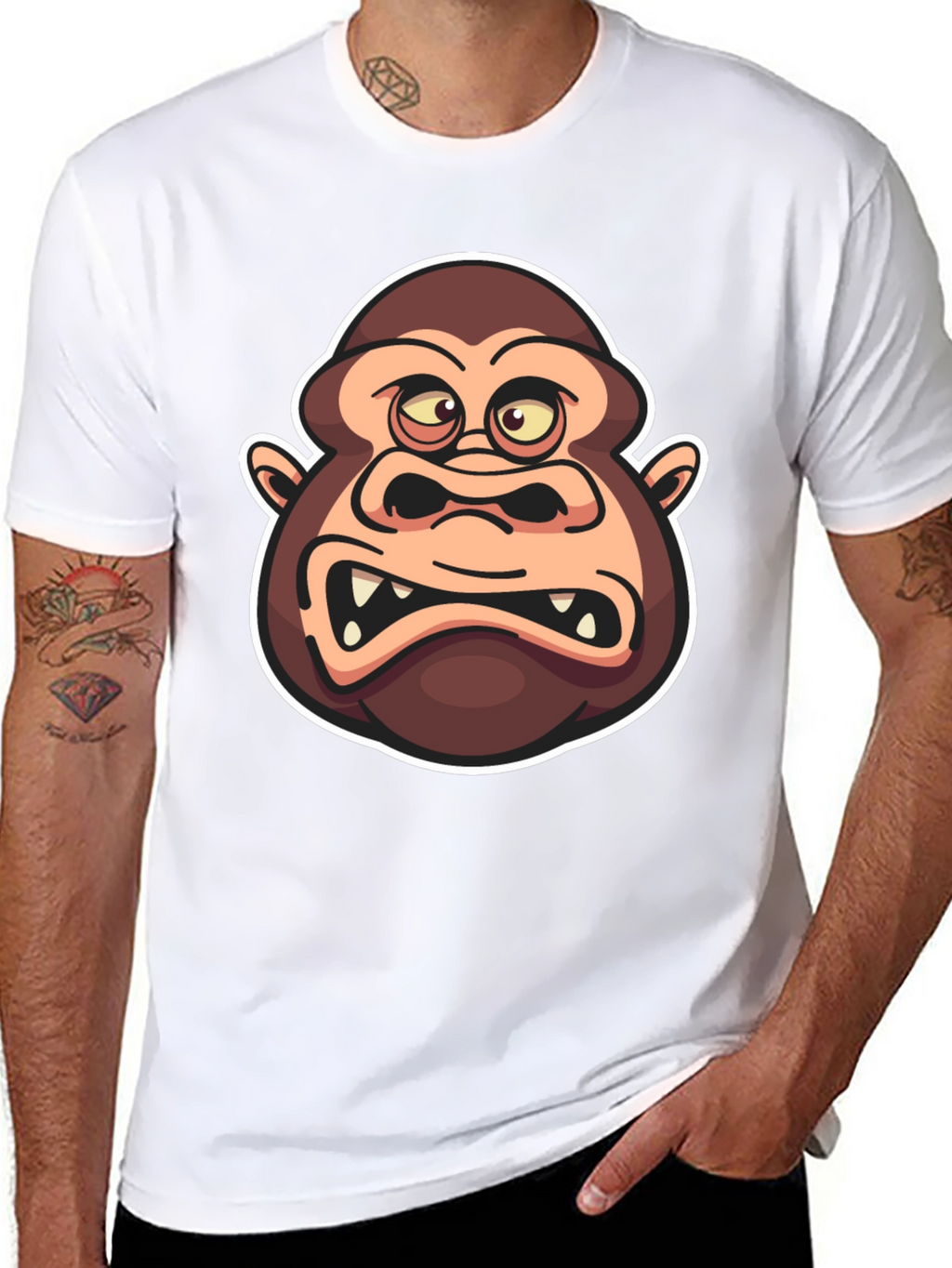 Cartoon Gorilla Graphic Black T-Shirt