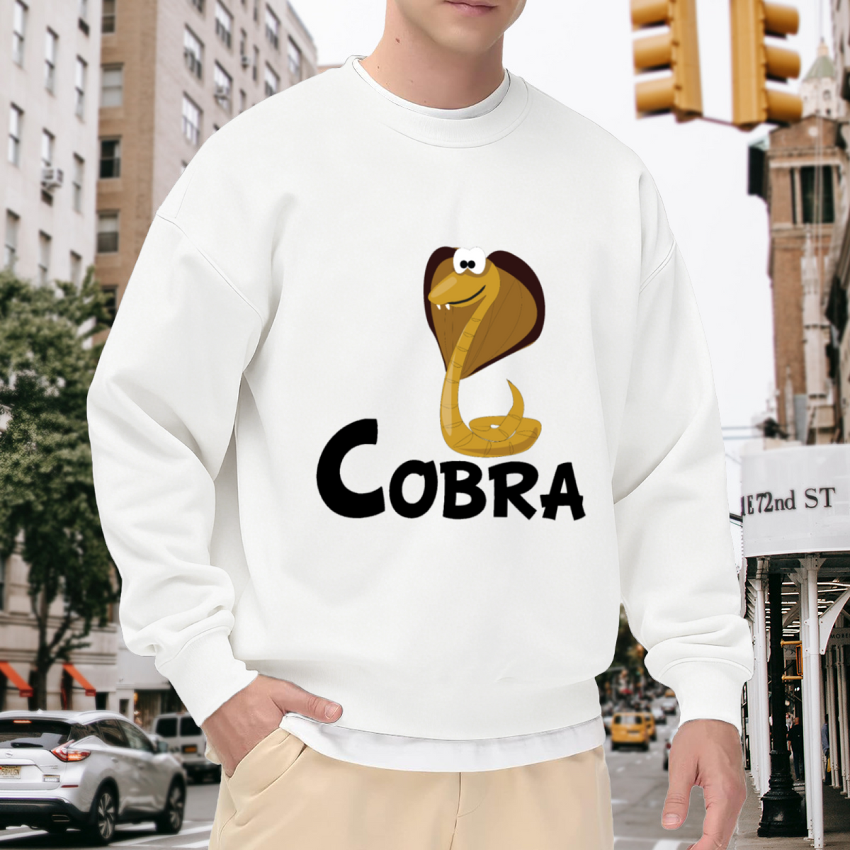 Cobra Friendly Cartoon Snake Crewneck Sweatshirt | Funny Reptile Mascot Graphic Pullover, Snake Lover Gift Top