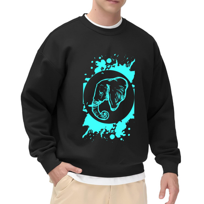 Elephant Ink Line Art Crewneck Sweatshirt - Splash Art Wildlife Graphic Pullover, Modern Animal Streetwear, Bold Graphic