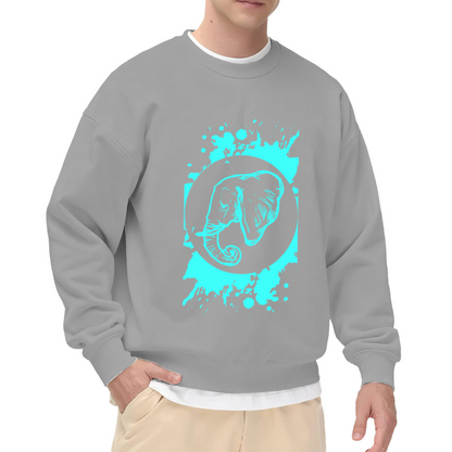 Elephant Ink Line Art Crewneck Sweatshirt - Splash Art Wildlife Graphic Pullover, Modern Animal Streetwear, Bold Graphic