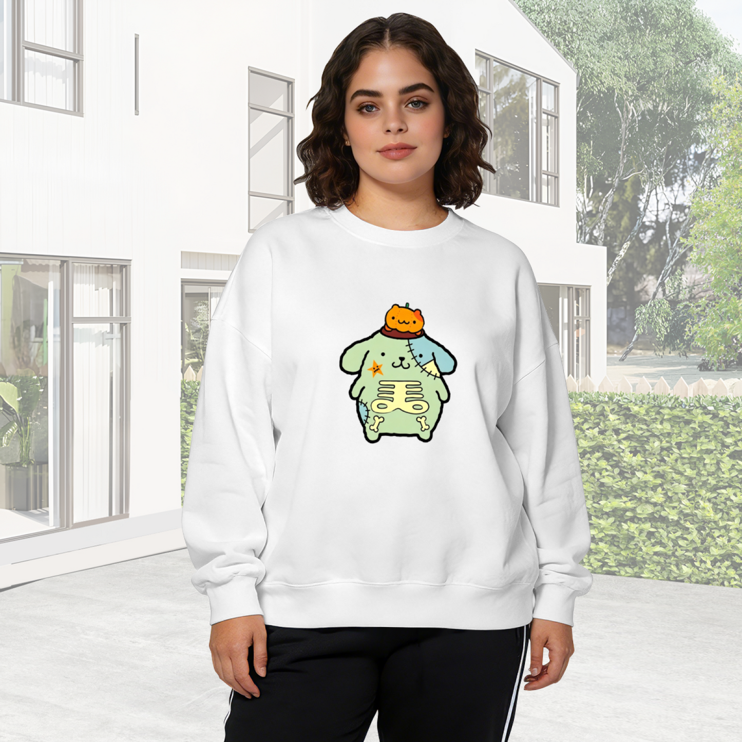 Spooky Cute Zombie Puppy Cartoon Crewneck Sweatshirt