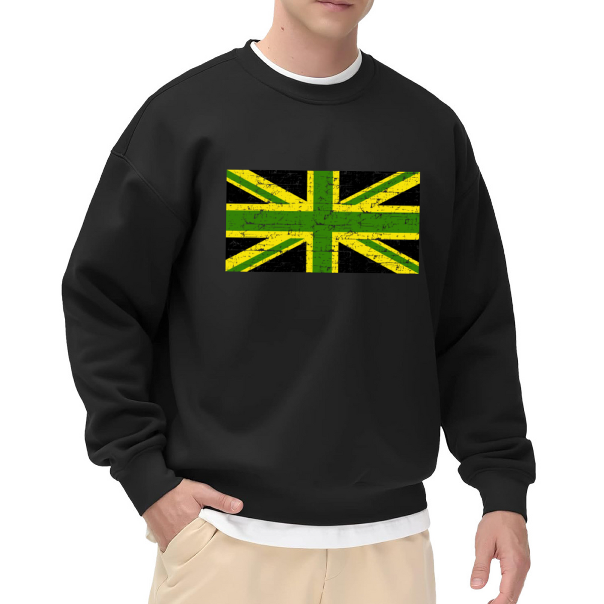 Distressed Union Jack Flag Crewneck Sweatshirt - Vintage British Pride Pullover, UK London Graphic, Cool Britannia Top