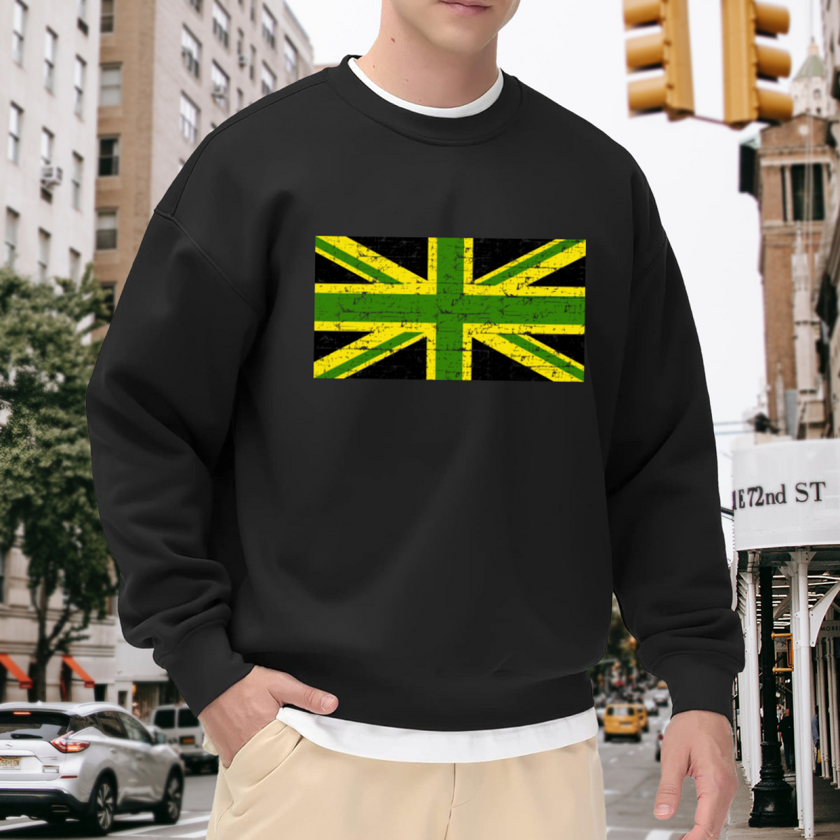 Distressed Union Jack Flag Crewneck Sweatshirt - Vintage British Pride Pullover, UK London Graphic, Cool Britannia Top