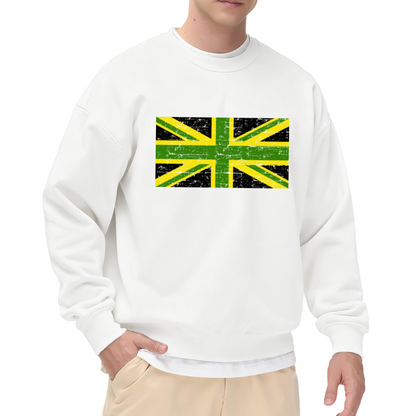 Distressed Union Jack Flag Crewneck Sweatshirt - Vintage British Pride Pullover, UK London Graphic, Cool Britannia Top