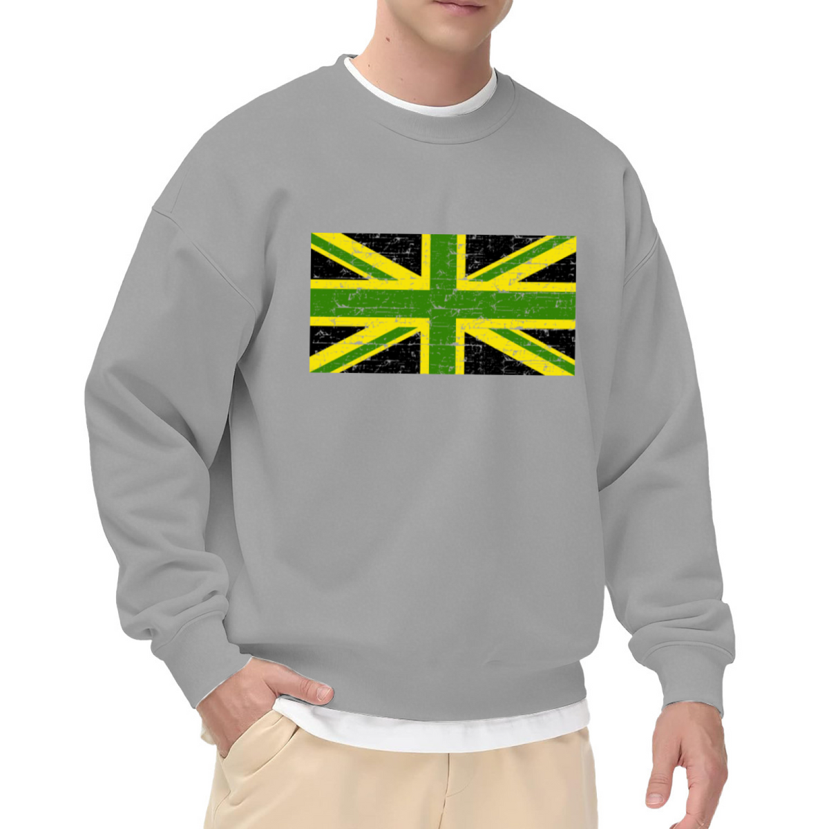 Distressed Union Jack Flag Crewneck Sweatshirt - Vintage British Pride Pullover, UK London Graphic, Cool Britannia Top
