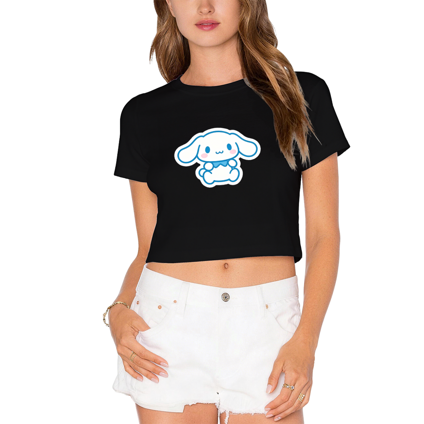 Lovely Sitting Cinnamoroll Kawaii Red Cropped T?Shirt