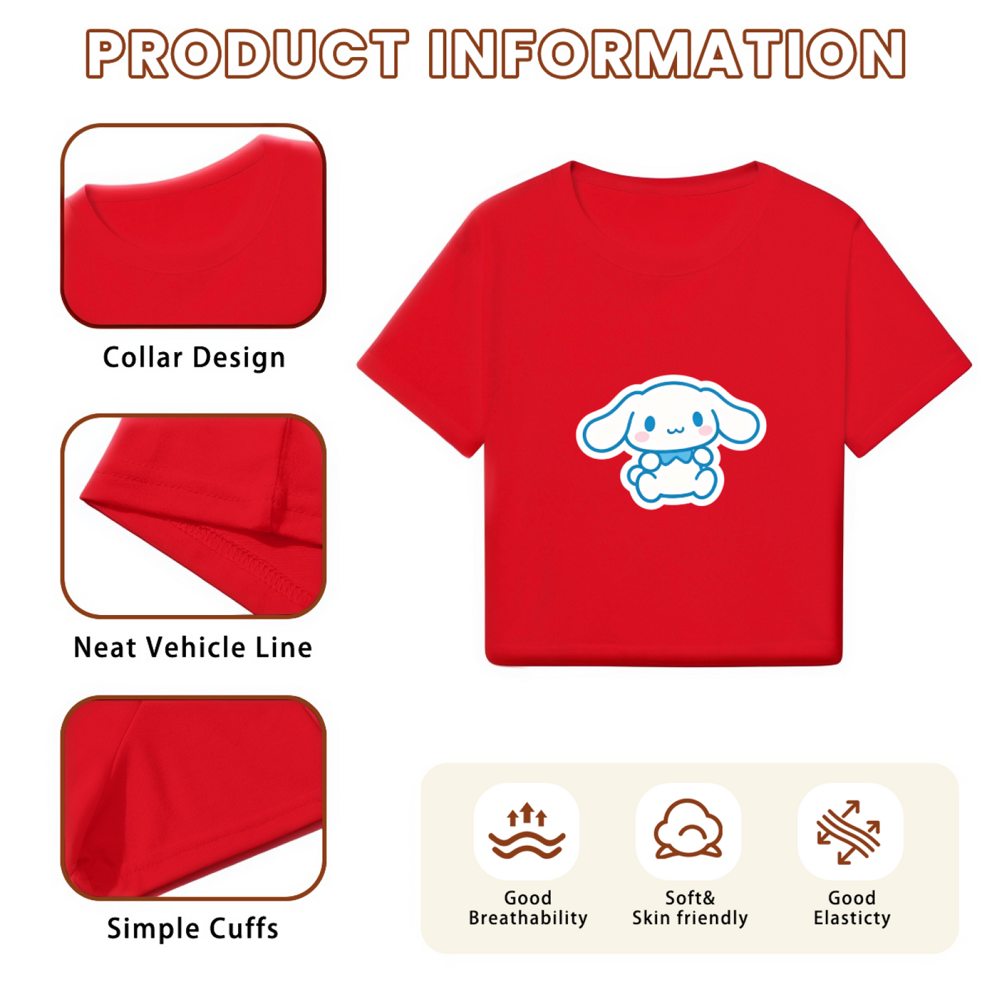 Lovely Sitting Cinnamoroll Kawaii Red Cropped T?Shirt