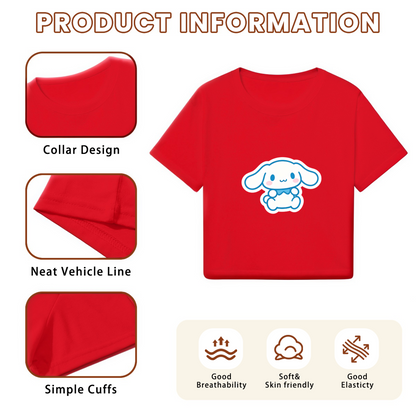 Lovely Sitting Cinnamoroll Kawaii Red Cropped T?Shirt