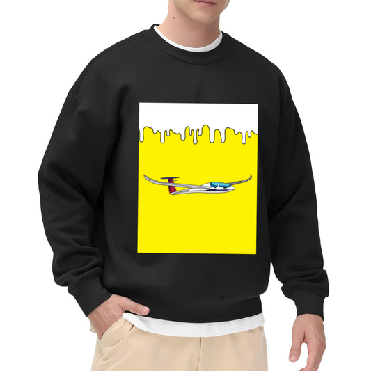 Pop Art Airplane Melting Yellow Graphic Crewneck Sweatshirt | Retro Aviation Illustration Pullover, Pilot Travel Lover Gift