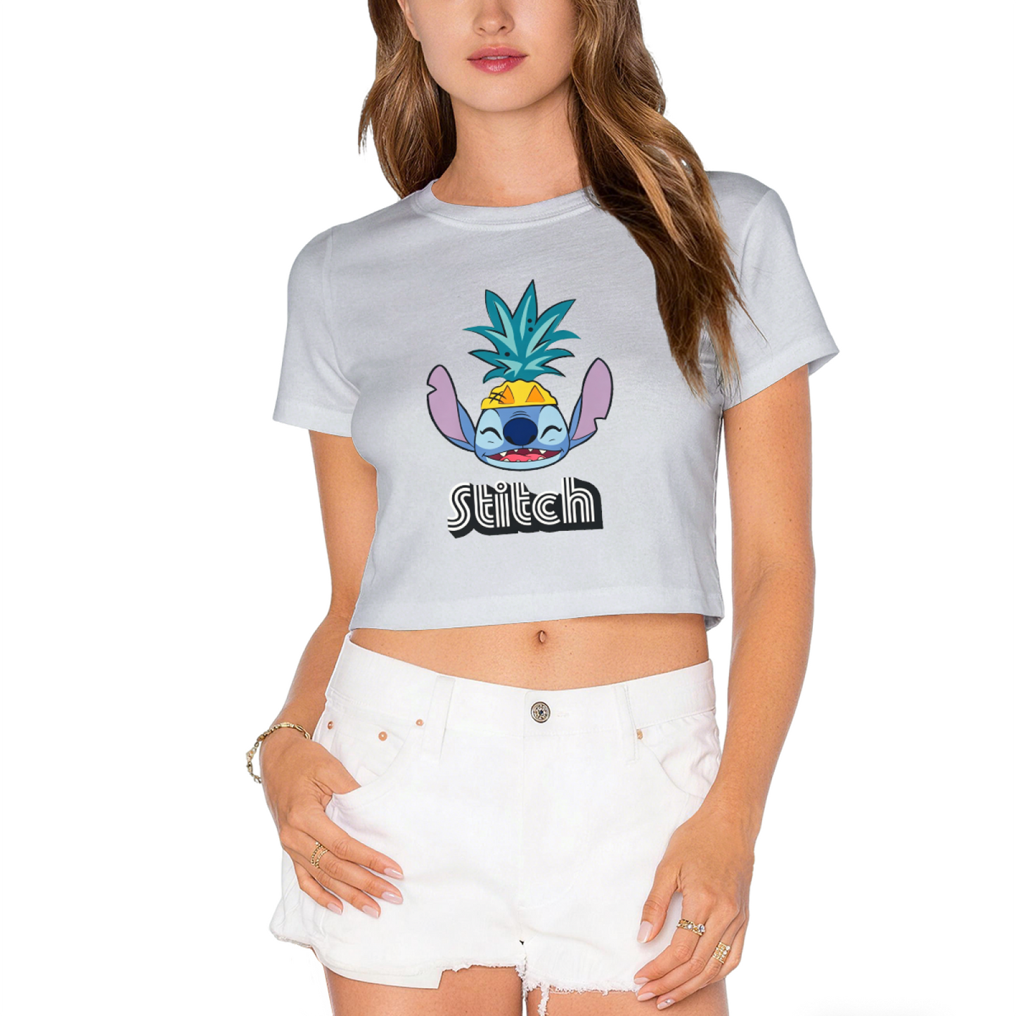 Pineapple Cool Stitch White Cropped Tee