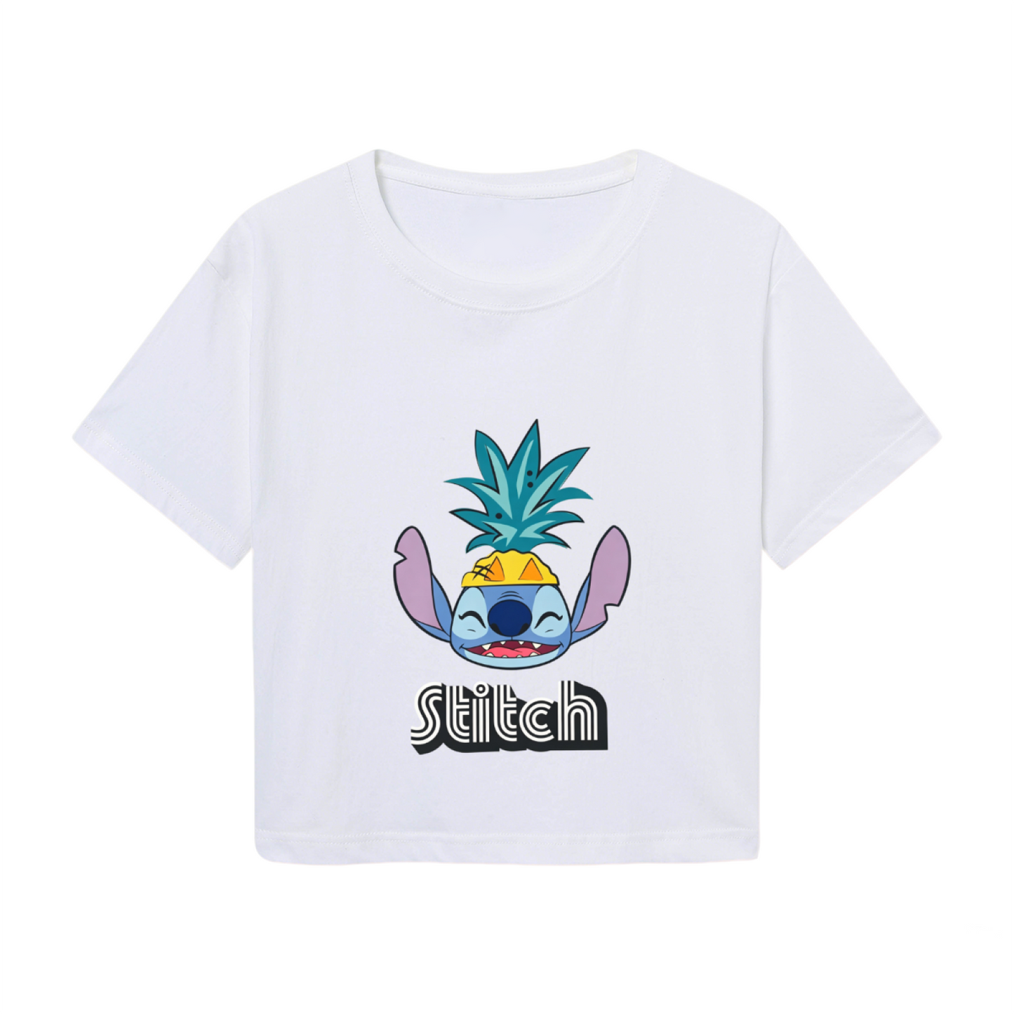 Pineapple Cool Stitch White Cropped Tee