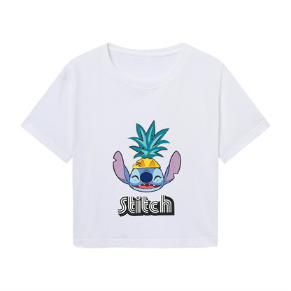 Pineapple Cool Stitch White Cropped Tee