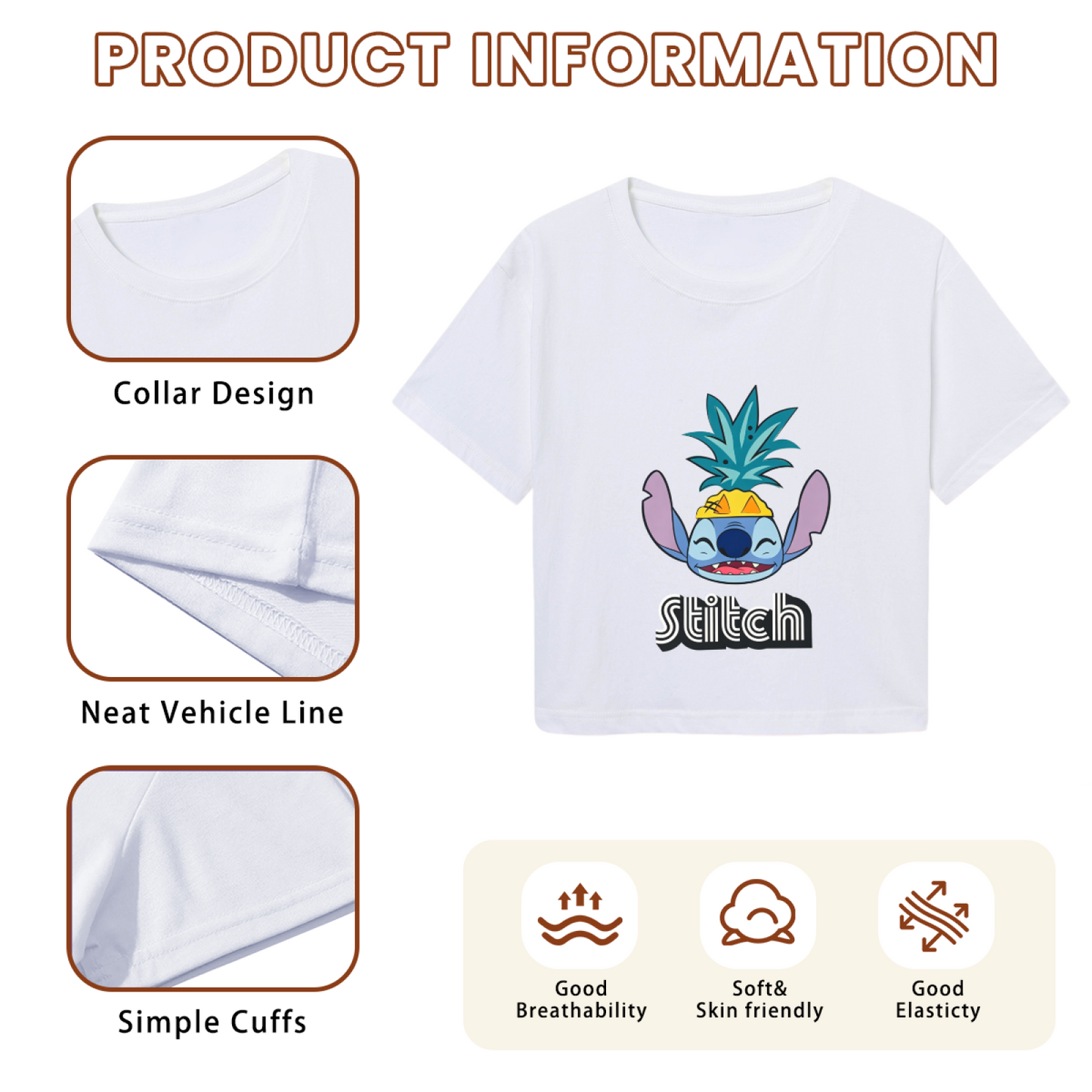 Pineapple Cool Stitch White Cropped Tee