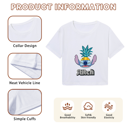 Pineapple Cool Stitch White Cropped Tee