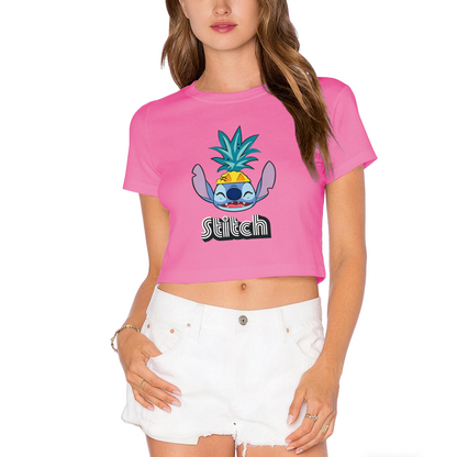 Pineapple Cool Stitch White Cropped Tee