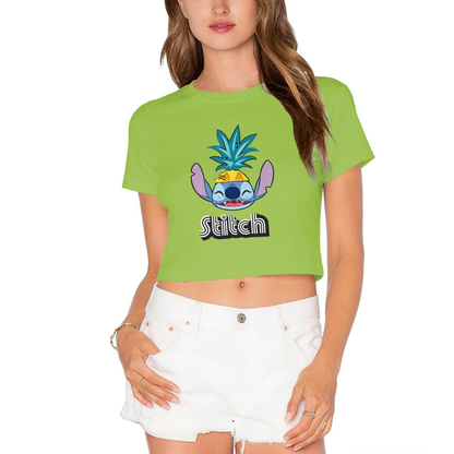 Pineapple Cool Stitch White Cropped Tee