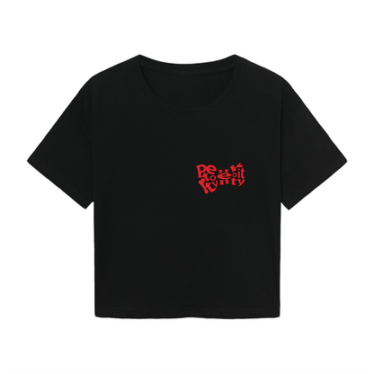 Retro Text Graphic Black Cropped T?Shirt