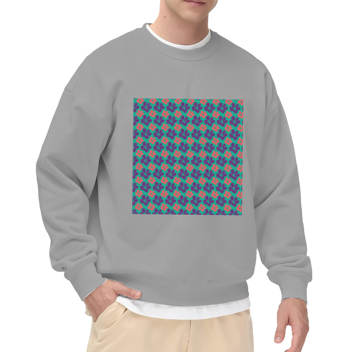 Cute Bunny Hearts Pattern Crewneck Sweatshirt - Playful Rabbit Print Pullover, Kawaii Animal Graphic, Spring Easter Top