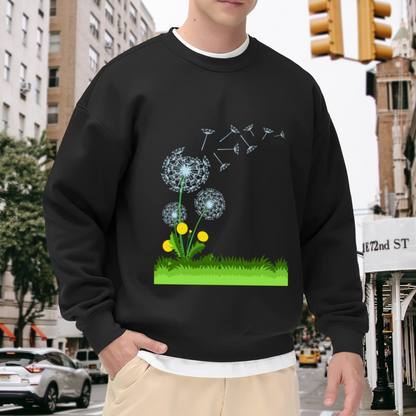 Dandelion Blowing Seeds Crewneck Sweatshirt, Whimsical Garden Floral Pullover, Nature Lover Gift