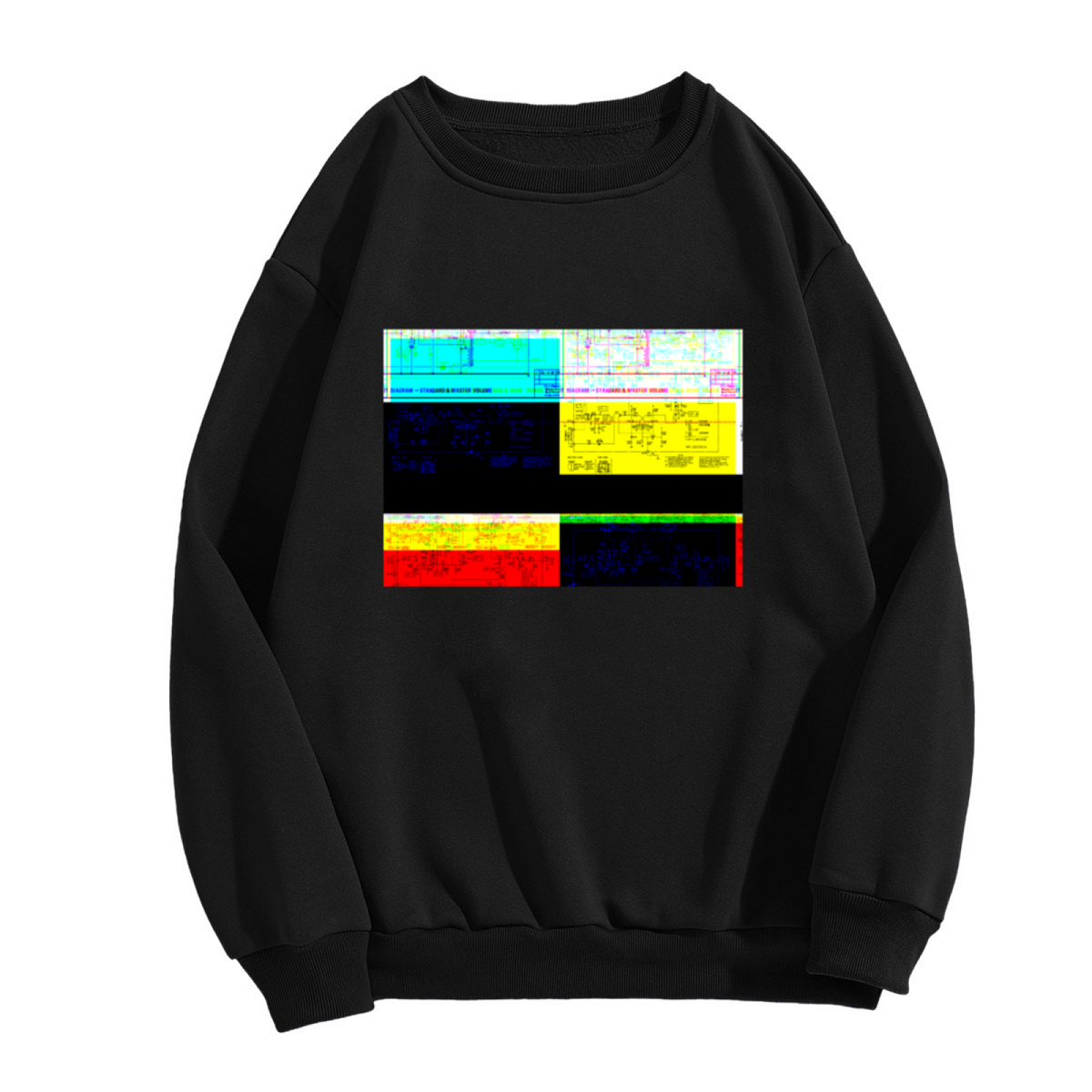 Circuit Diagram Glitch Art Sweatshirt | Vintage Electronics Blueprint Graphic Crewneck, Tech Schematic Pullover Top, Engineer Gift for Geeks