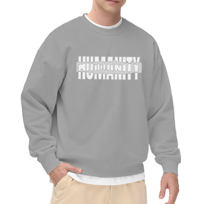 HUMANITY Glitch Art Distorted Typography Crewneck Sweatshirt | Conceptual Streetwear Graphic Pullover, Modern Edgy Top