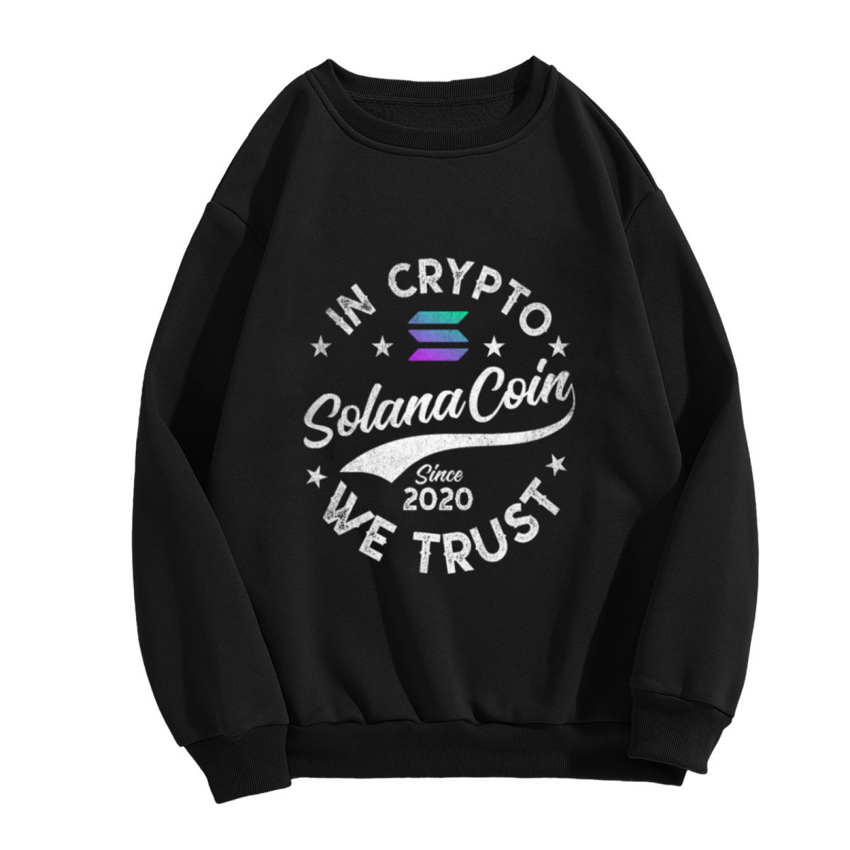 In Crypto We Trust Solana Coin Vintage Emblem Crewneck Sweatshirt | Crypto Blockchain Distressed Pullover, Investor Gift