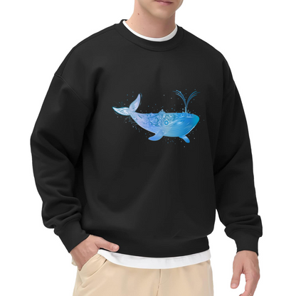 Artistic Watercolor Whale Crewneck Sweatshirt for Ocean Lovers Marine Life Graphic Design