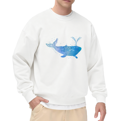 Artistic Watercolor Whale Crewneck Sweatshirt for Ocean Lovers Marine Life Graphic Design