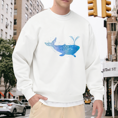 Artistic Watercolor Whale Crewneck Sweatshirt for Ocean Lovers Marine Life Graphic Design