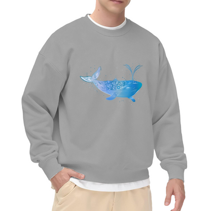 Artistic Watercolor Whale Crewneck Sweatshirt for Ocean Lovers Marine Life Graphic Design
