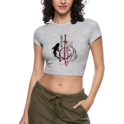 Japanese Koi Sword Cherry Blossom Vintage Red Crop Tee