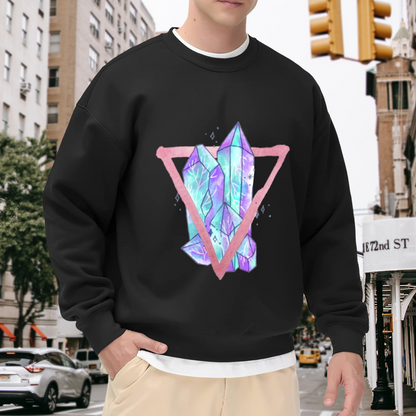 Crystal Cluster Design Crewneck Sweatshirt - Watercolor Geometric Aesthetic Top