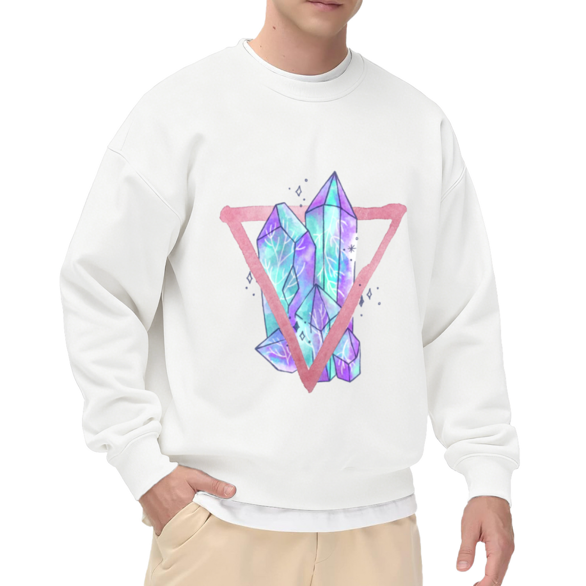 Crystal Cluster Design Crewneck Sweatshirt - Watercolor Geometric Aesthetic Top