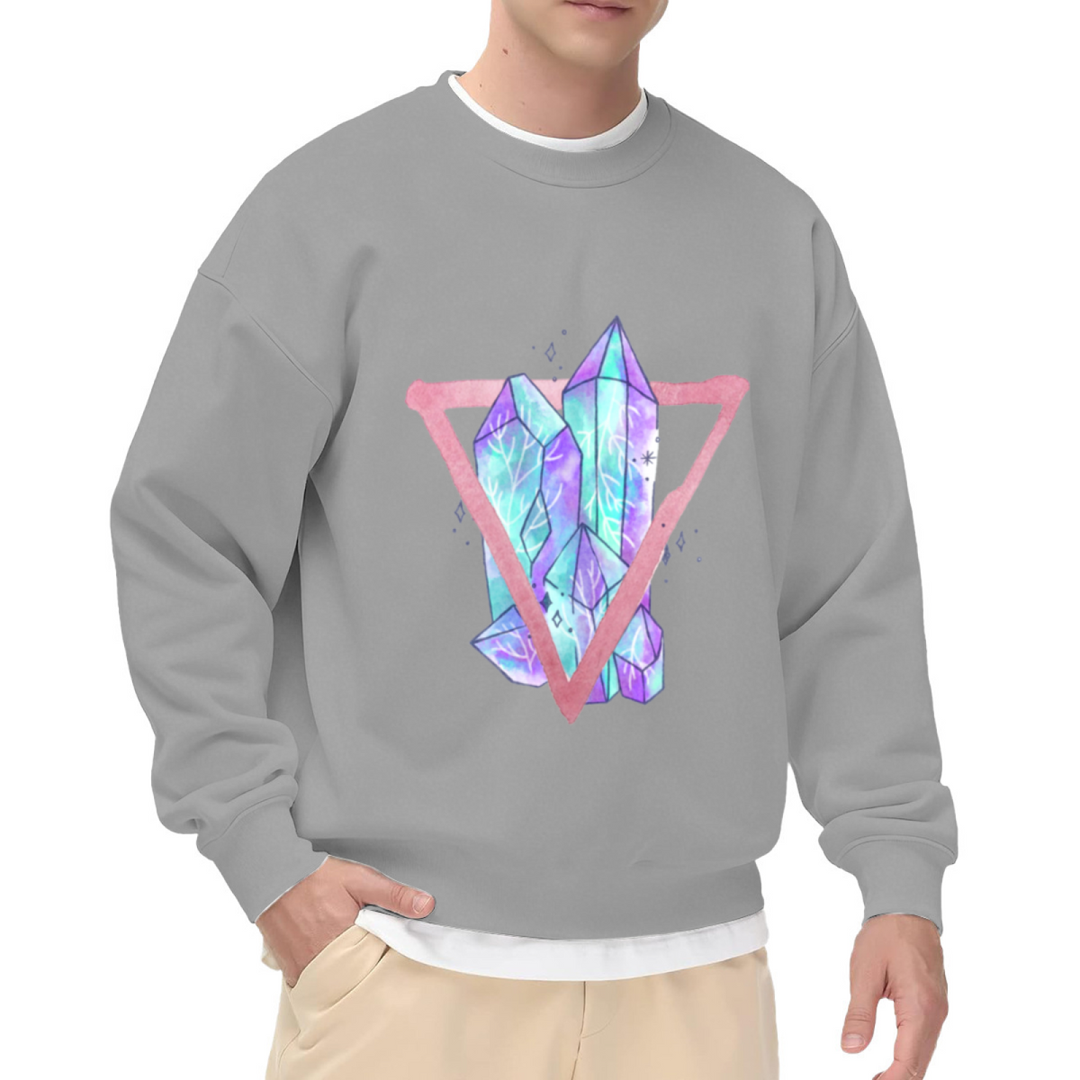Crystal Cluster Design Crewneck Sweatshirt - Watercolor Geometric Aesthetic Top
