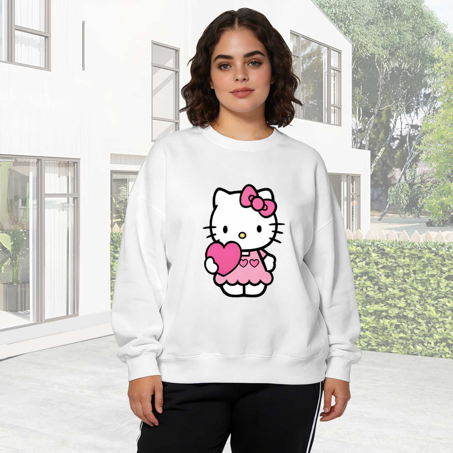 Lovely Heart?Hugging Hello Kitty Girly Crewneck Sweatshirt