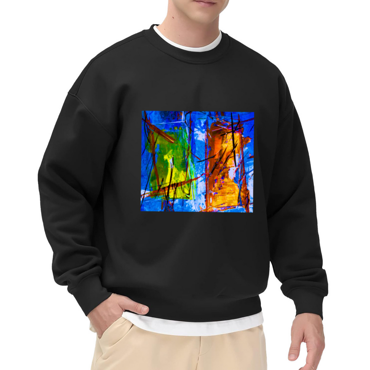 Abstract Color Block Art Sweatshirt | Modern Abstract Expressionist Graphic Crewneck, Artistic Print Pullover Top, Art Lover Gift for Women Men