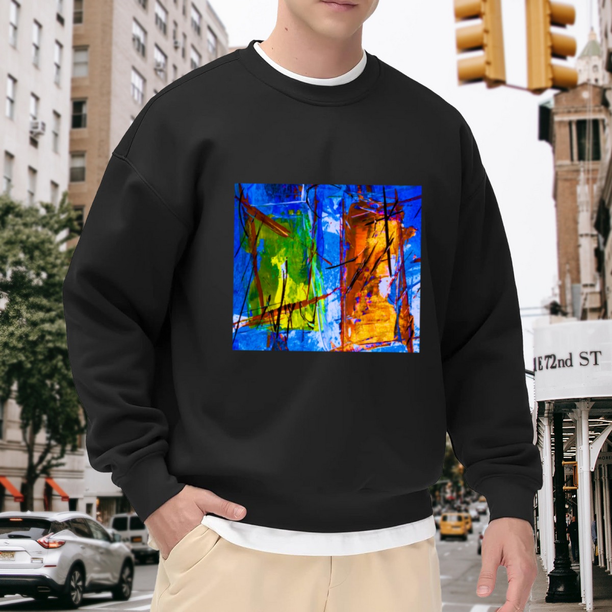 Abstract Color Block Art Sweatshirt | Modern Abstract Expressionist Graphic Crewneck, Artistic Print Pullover Top, Art Lover Gift for Women Men