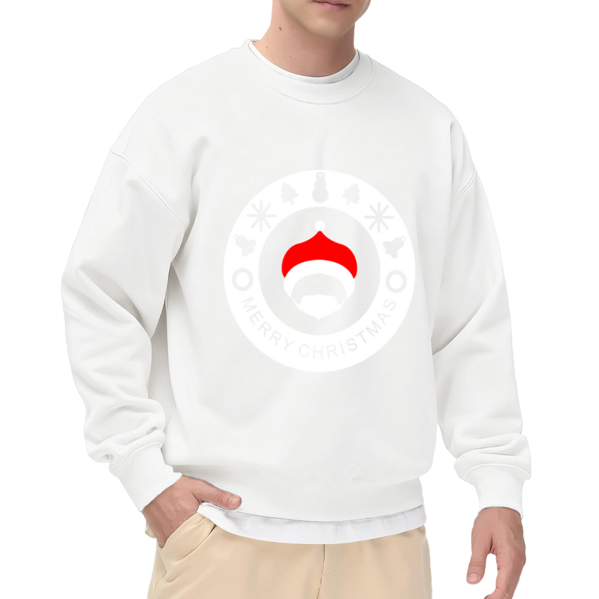 Merry Christmas Santa Badge Crewneck Sweatshirt, Festive Holiday Icon Pullover, Christmas Gift
