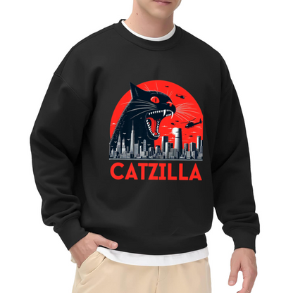 Catzilla Giant Cat Kaiju Monster Crewneck Sweatshirt | Retro Movie Poster Parody Pullover, Cat Lover Gift
