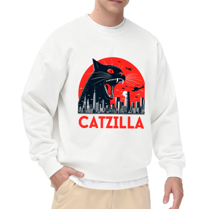 Catzilla Giant Cat Kaiju Monster Crewneck Sweatshirt | Retro Movie Poster Parody Pullover, Cat Lover Gift