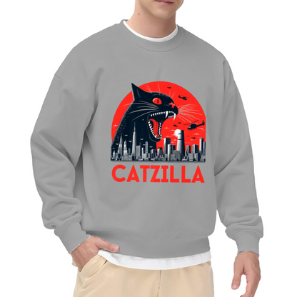 Catzilla Giant Cat Kaiju Monster Crewneck Sweatshirt | Retro Movie Poster Parody Pullover, Cat Lover Gift
