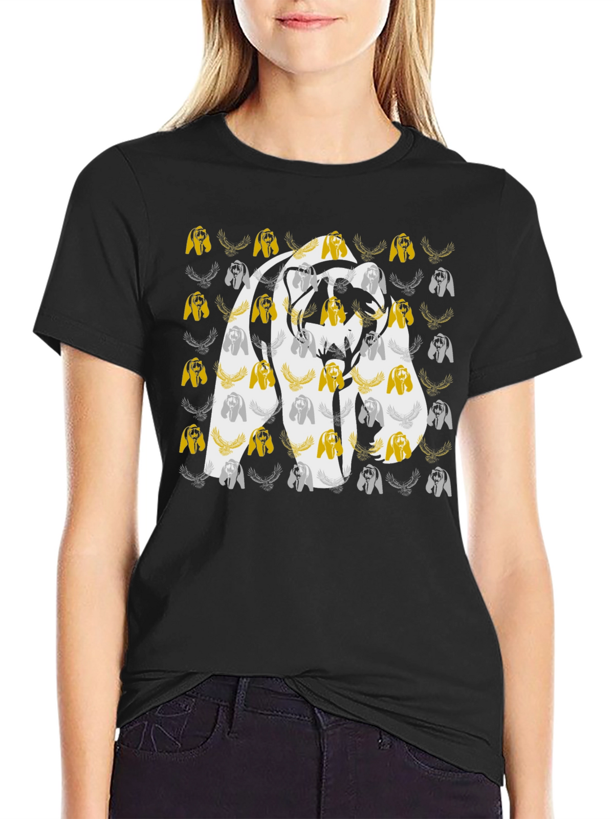 Bear Graphic Print Black Tee