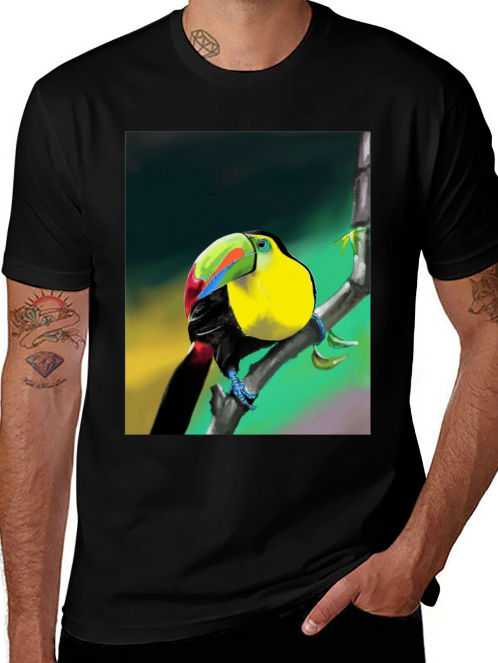 Tropical Toucan Graphic T-Shirt - Vibrant Bird Design