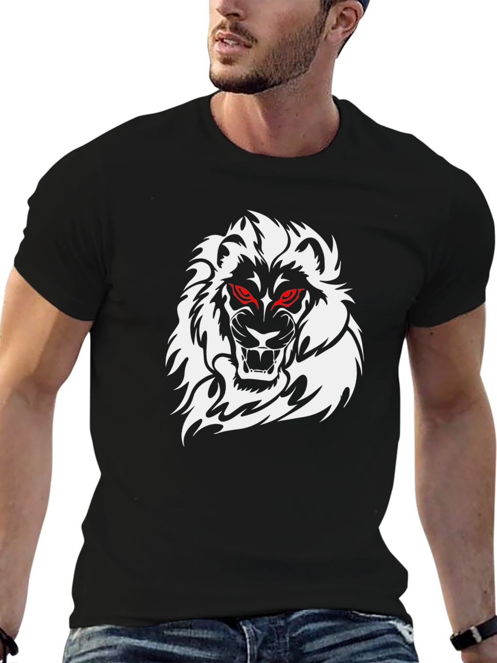 Mens Black Lion Graphic T-Shirt