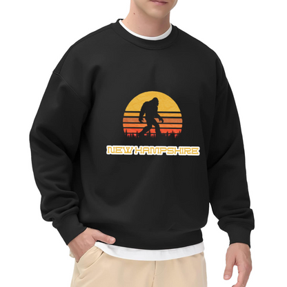 New Hampshire Bigfoot Sasquatch Retro Sunset Crewneck Sweatshirt | Vintage Wilderness Cryptid Graphic Pullover, New England Gift