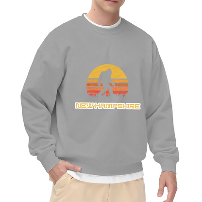 New Hampshire Bigfoot Sasquatch Retro Sunset Crewneck Sweatshirt | Vintage Wilderness Cryptid Graphic Pullover, New England Gift