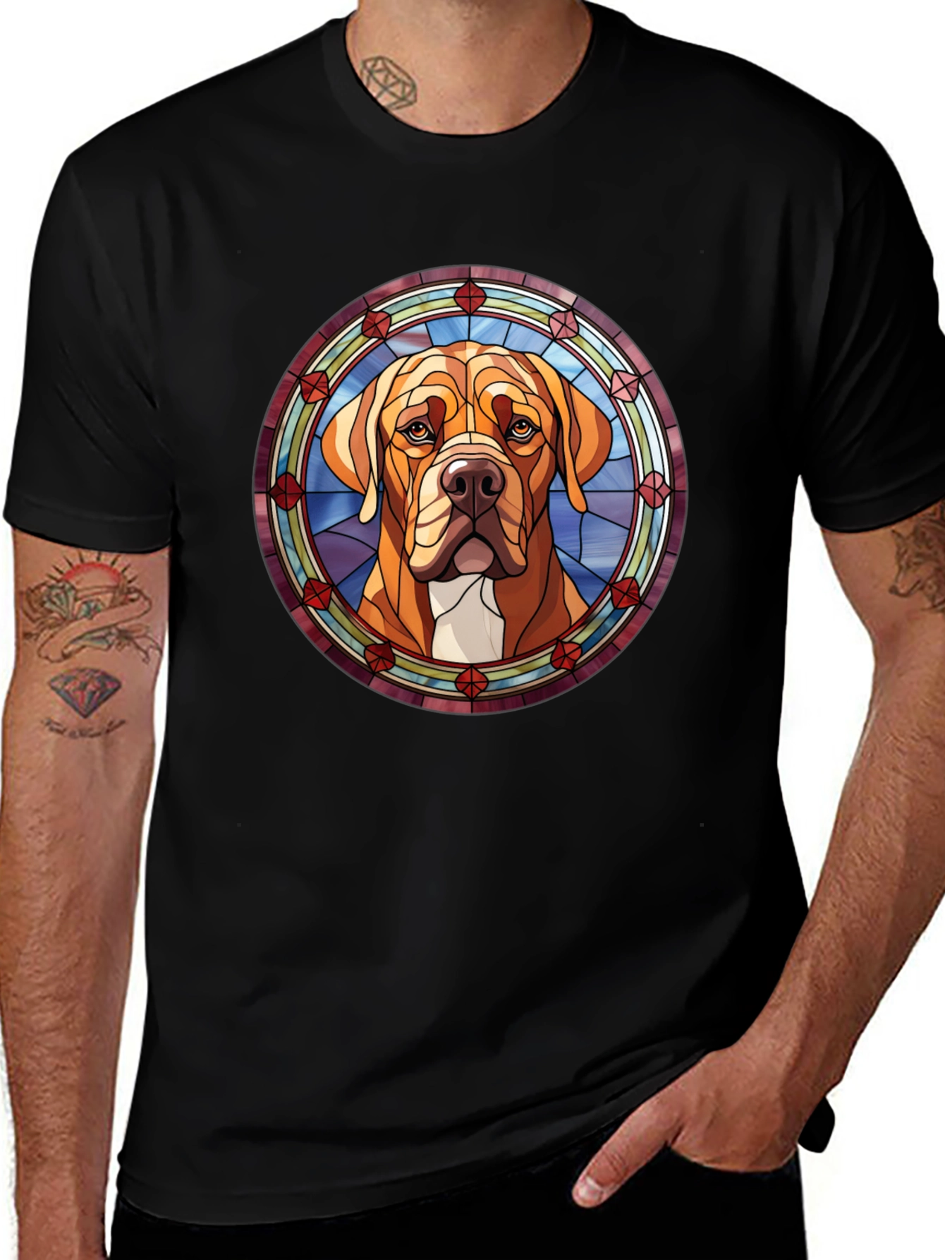 Dog Stained Glass Graphic Tee - Unique Pet Lover Gift