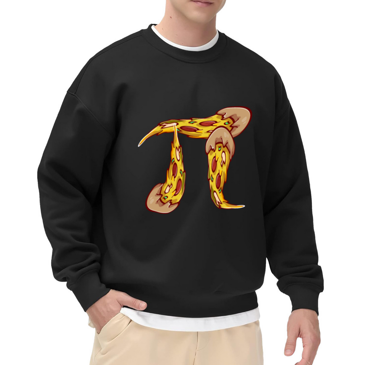 Pizza Pi Crewneck Sweatshirt, Cartoon Pepperoni Greek Letter Graphic, Math & Foodie Gift